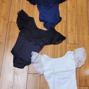 Elegant Lace Sleeve Women's Tops - Black, Navy, White